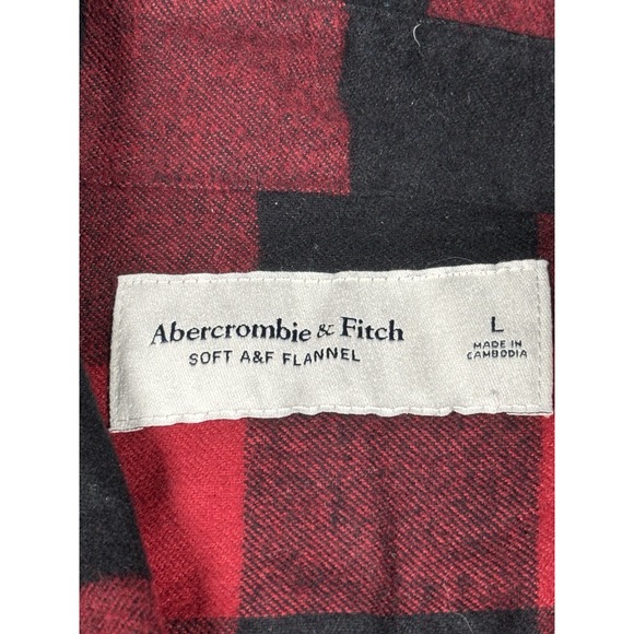 Abercrombie & Fitch Shirt Mens L Red Black Plaid Long Sleeve Soft Flannel - Picture 2 of 7
